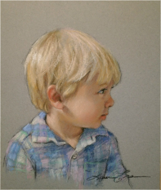 Pastel portrait of a young blond haired boy